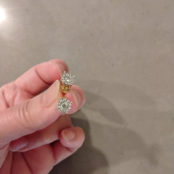 Natural Diamond Stud Earrings, 14K Yellow Gold - Picture 3 of 4